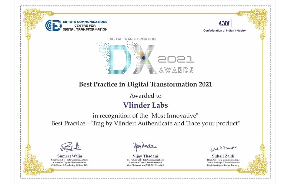 Vlinder Labs won CII Dx award for ‘Most Innovative Best Practice in Digital Transformation’ 2021